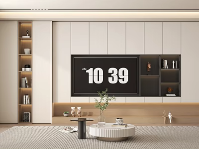 White Modern TV Cabinet With Open Shelves Light Wooden Countertop And Potted Plant 3d model