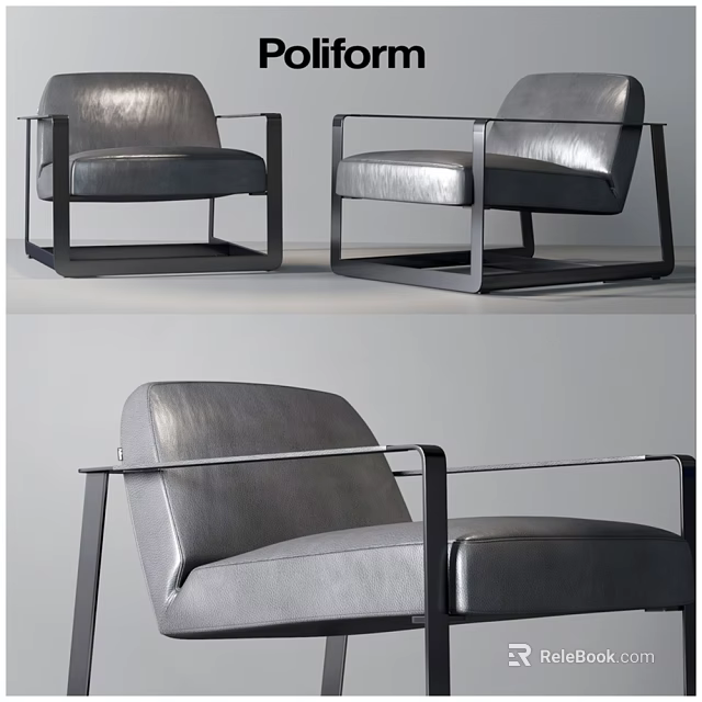 Sleek Modern Leather Leisure Chair With Metal Frame And Square Armrests 3d model 
