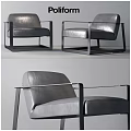 Sleek Modern Leather Leisure Chair With Metal Frame And Square Armrests