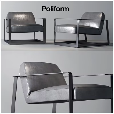 Sleek Modern Leather Leisure Chair With Metal Frame And Square Armrests 3d model