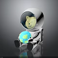 Astronaut Shaped White Decorative Furniture With Cat Figure And Illuminated Globe Design