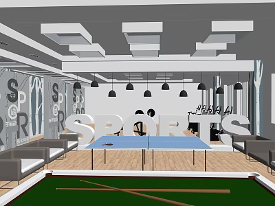 Indoor Sports Fitness Space With SPORTS Wall Decor Table Tennis Table And Billiard Table 3d model
