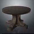 Sturdy Wooden Round Table With Natural Finish And Multi Legged Base