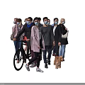 Diverse People Wearing Masks in Different Outfits Walking Cycling With Pets and Carrying Bags