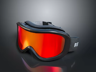 Stylish Ski Goggles With Black Frame Red Reflective Lens And Comfortable Strap For Outdoor Sports 3d model