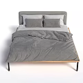 Double Bed With Gray Headboard Gray Cushions White Pillows And Wooden Frame