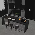 Modern Open Kitchen Interior With Island Counter Cabinets And Bar Stools 3d model