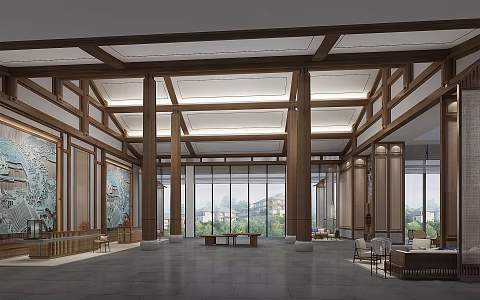 New Chinese Lobby Hotel Lobby Bar 3d model