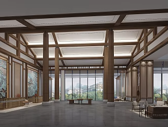 New Chinese Lobby Hotel Lobby Bar 3d model