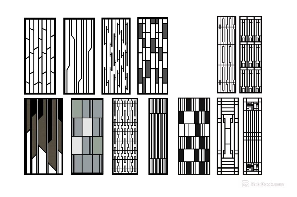 Various Modern Interior Partition Designs Featuring Geometric Patterns And Decorative Lines 3d model 