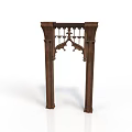 Gothic Wooden Decorative Structure With Pointed Arch Intricate Carvings And Ornate Columns
