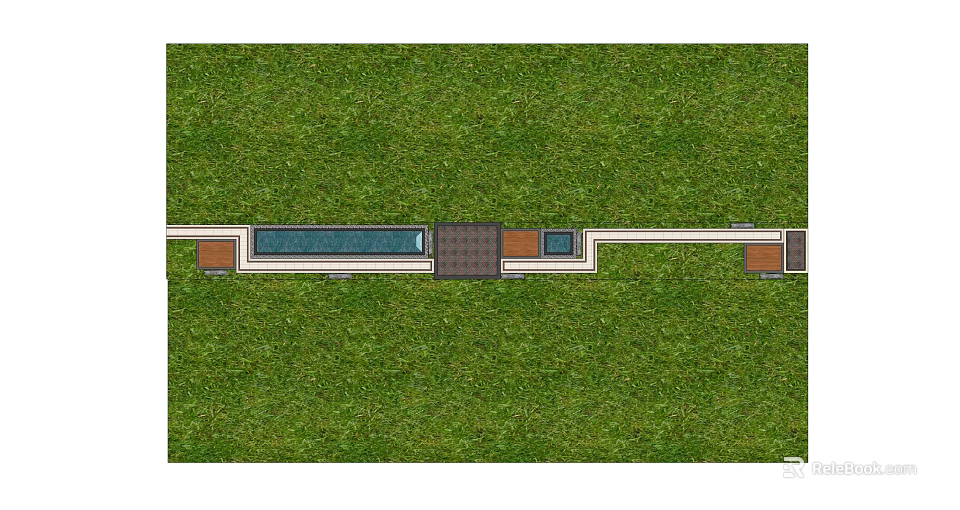 Charming Garden Ornaments Featuring Rectangular Water Feature Green Lawn and Paved Areas 3d model 