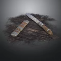 Practical Household Knives with Textured Wooden Handles and Sharp Blades on Wooden Surface