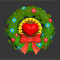 Vibrant Circular Wreath Decorative Ornament Set With Green Leaves Colorful Flowers Red Heart And Bow