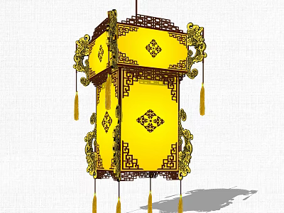 Elegant Traditional Chinese Yellow Chandelier With Gold Ornate Patterns And Tassels 3d model