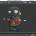 Cartoon Style Game Movie Character With Green Skin Big Eyes Red Vest And Blue Pants 3d model