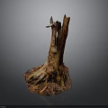 Natural Tree Stump Plant Decoration with Exposed Roots and Textured Surface for Indoor