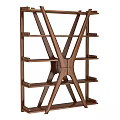Wooden Bookshelf with Modern Cross Support and Multiple Open Shelves Design