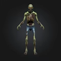 Zombie Game Character 3D Model With Green Skin Red Eyes And Tattered Blue Jeans