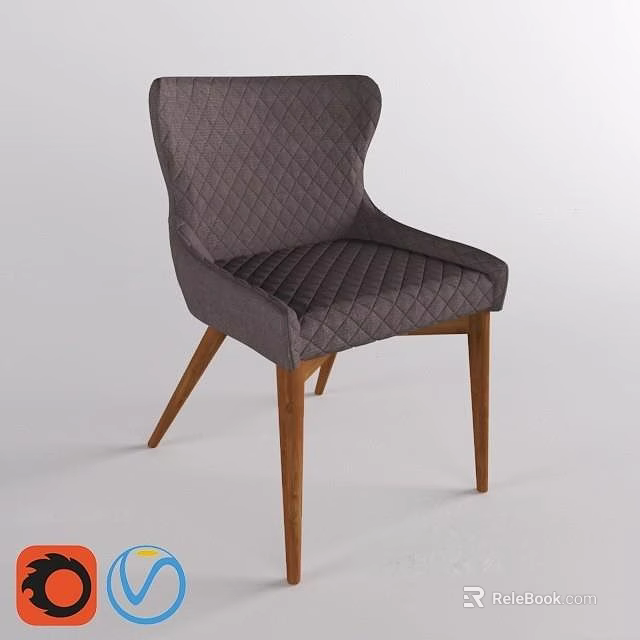Modern Minimalist Accent Chair With Diamond Quilted Upholstered Fabric And Curved Backrest Wooden Legs 3d model 