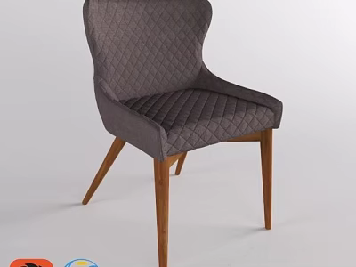 Modern Minimalist Accent Chair With Diamond Quilted Upholstered Fabric And Curved Backrest Wooden Legs 3d model