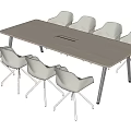 Modern Conference Table With Light Wood Surface Cable Management Slot And White Chairs