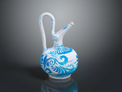 Blue And White Ceramic Watering Can With Spiral Pattern For Household Use 3d model