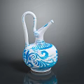 Blue And White Ceramic Watering Can With Spiral Pattern For Household Use