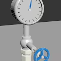 Silver Dial Clock With Blue Valve Handle And Metal Stand Design 3d model