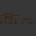 Rustic Wooden Building Structure Featuring Platform Steps and Separate Plank Components