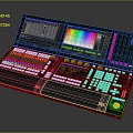 Professional Audio Video Control Console With Multiple Screens Colorful Interface Buttons Knobs