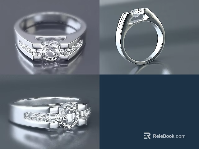 Elegant Silver Diamond Ring With Intricate Design And Sparkling Stones In Multiple Views 3d model 