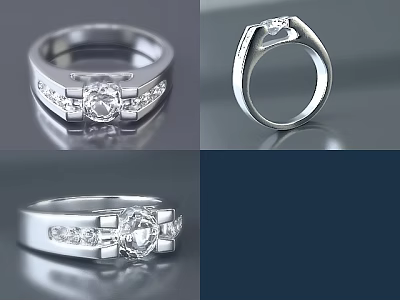 Elegant Silver Diamond Ring With Intricate Design And Sparkling Stones In Multiple Views 3d model