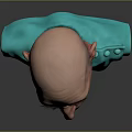 3D Sculpture of a Man with Bald Head Wrinkled Face in Teal Turtleneck with Buttons