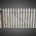 Weathered White Picket Fence With Wooden Post And Pointed Tops