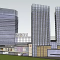 Modern Commercial Complex With Tall Glass Curtain Wall Buildings And Urban Mixed Use Design