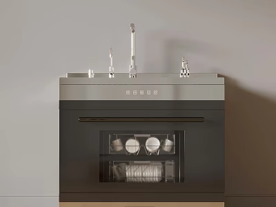 Modern Sleek Dishwasher With Transparent Door And Visible Plates Utensils In Kitchen 3d model