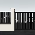 Sturdy Black Modern Entrance Gate With Vertical Slats And Geometric Patterns Outdoor