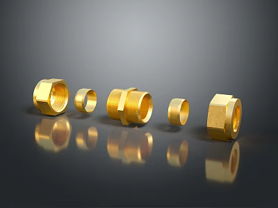 High Quality Hardware Tools Brass Fittings Nuts with Golden Reflective Surface 3d model
