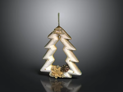 White Christmas Tree Ornament With Gold Trim Flower And Pinecone Decoration 3d model