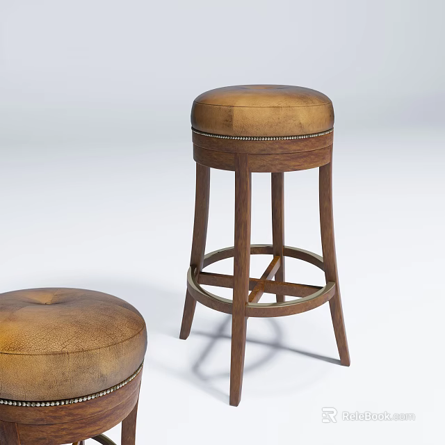 Elegant Bar Stool With Leather Upholstered Seat And Wooden Legs Classic Design 3d model 