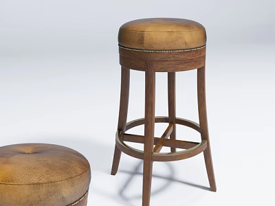 Elegant Bar Stool With Leather Upholstered Seat And Wooden Legs Classic Design 3d model