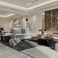 Elegant Modern Living Room Interior With Piano Sofa Coffee Table Rug And Decorative Art