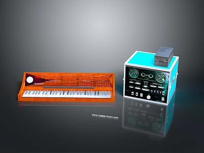 Modern Orange And Blue Household Living Items Featuring Electronic Keyboard And Display Device 3d model