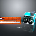 Modern Orange And Blue Household Living Items Featuring Electronic Keyboard And Display Device