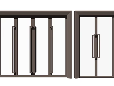 Modern Glass Doors with Stylish Black Frame and Metal Handles for Home Entrance 3d model