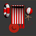 Beach Scenery Featuring Red And White Striped Deck Chair Lifebuoy Beach Ball And Starfish