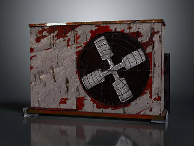 Industrial Ventilation Fan Equipment With Rustic Red White Weathered Surface 3d model