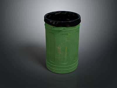 Green Cylindrical Trash Can With Black Lid For Home Waste Storage 3d model