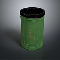 Green Cylindrical Trash Can With Black Lid For Home Waste Storage